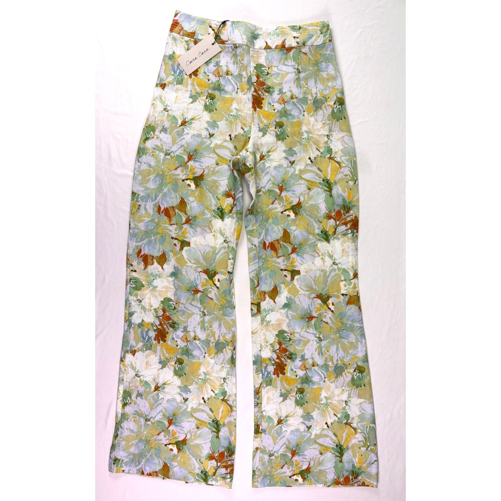 NWT Cara Cara Josephine Pant 6 Floral Linen Wide Leg Terra Blue Quiet Luxury - Picture 2 of 9
